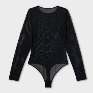 NWT Auden Black Long-sleeve Mesh Y2K Bodysuit